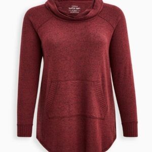 Super Soft Plush Cowl Neck Raglan Tunic Sweatshirt